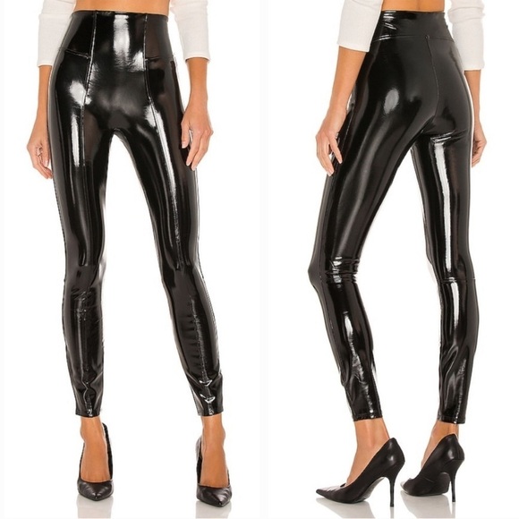 Spanx Black High Rise Faux Patent Leather Leggings Size Small - Picture 1 of 10